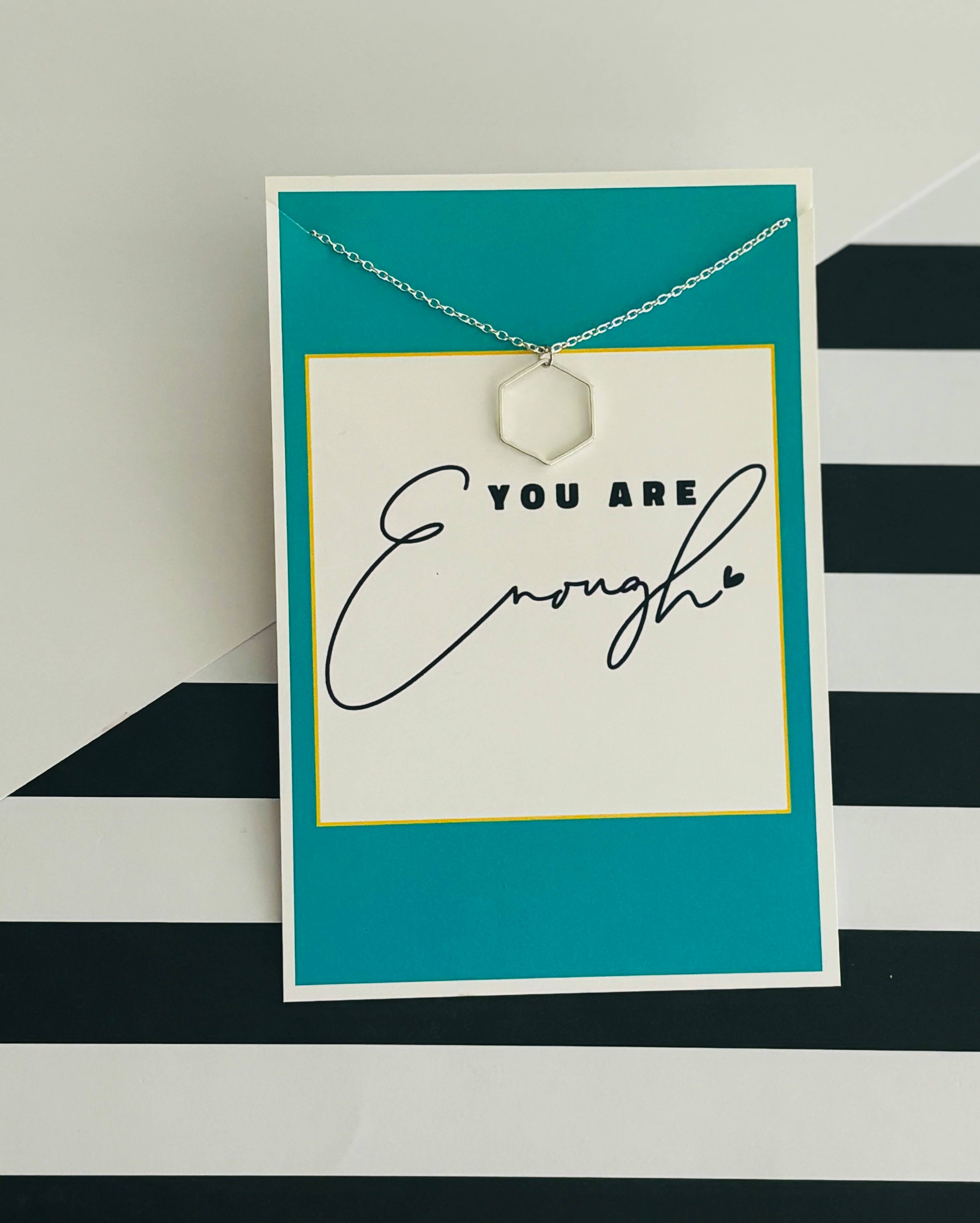 Peddle Your Paper - Wholesale Stationery/Notecard Set - You Are Enough Inspirational Necklace & Stationery Card2