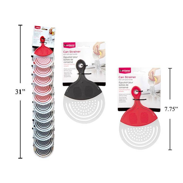 Luciano Gourmet - Wholesale Sink Strainer/Stopper - Luciano Can Strainer w/Soft Grip, 2 col., 12/clip strip