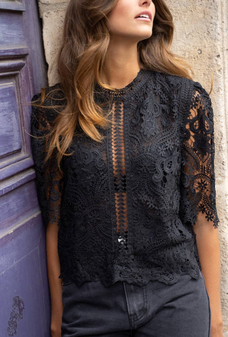 CHOKLATE PARIS - Vente Chemisier – femme - Haut en dentelle manches courtes Eléanore - 8097310