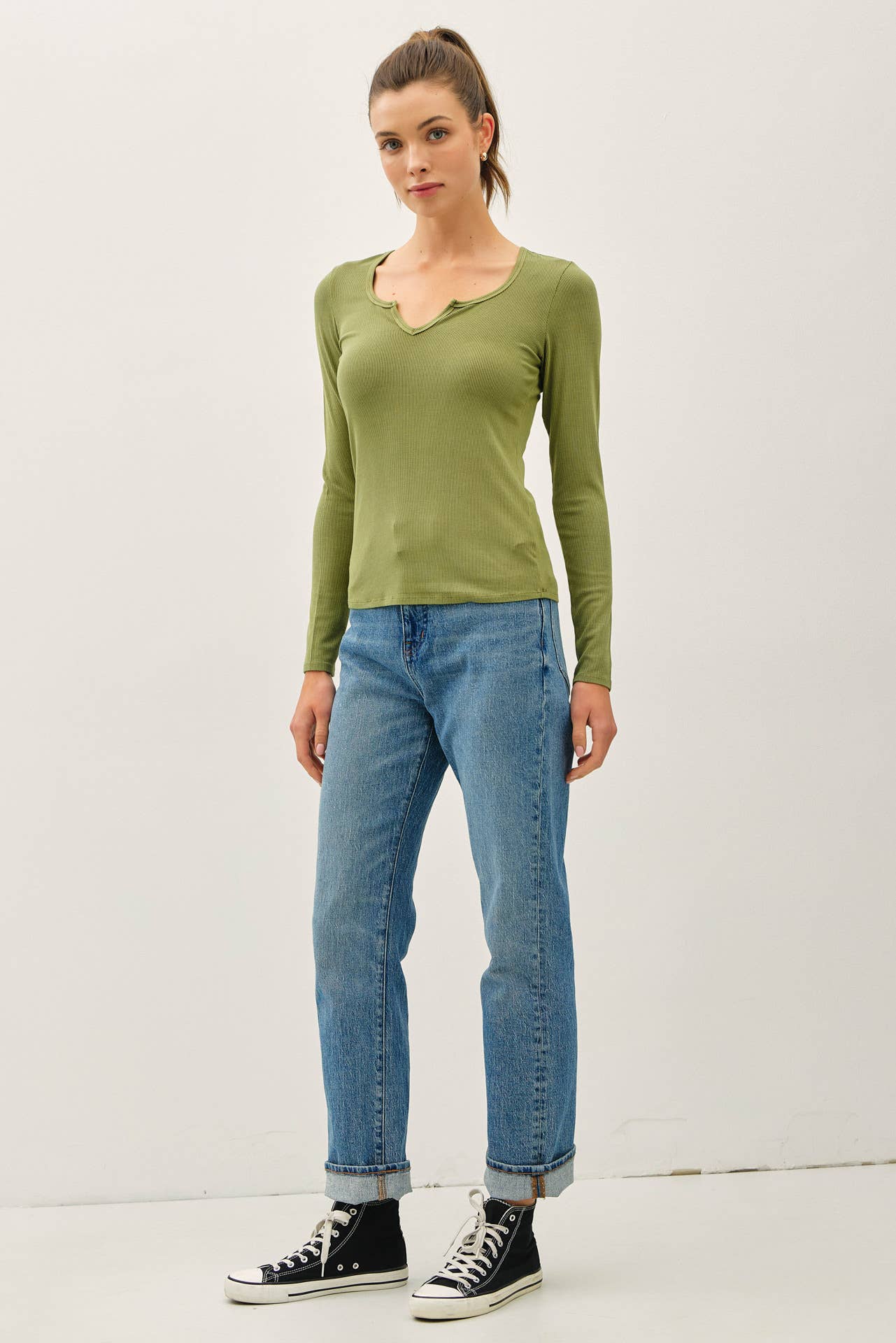 Be Cool - Wholesale Knit Top - Women's -  RIBBED NOTCHED NECK LONGSLEEVE BASIC TOP 9