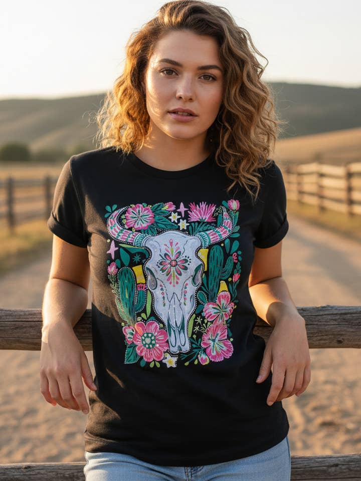 BC DTF RHINESTONE STEER TEES, TSHIRTS, T-SHIRTS, for wholesale by L&B Life