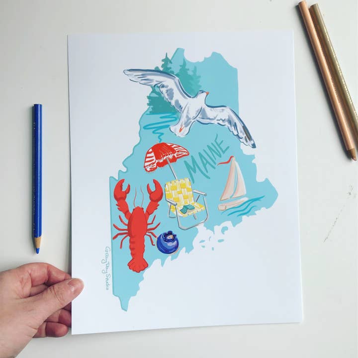 Tirage « Summer in Maine », état de l'art du Maine pour la vente par Gray Day Studio