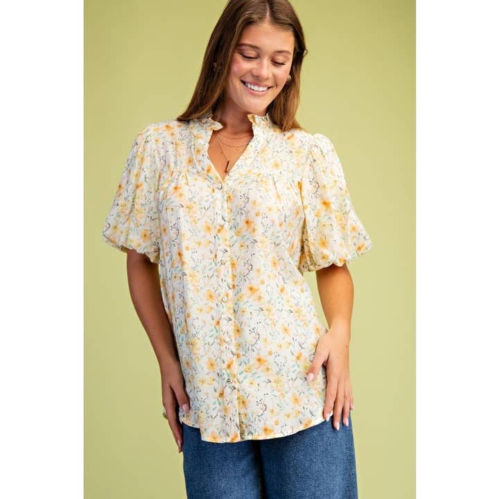 Blusa de mujer con estampado floral y botones. para venta al por mayor de Upmost