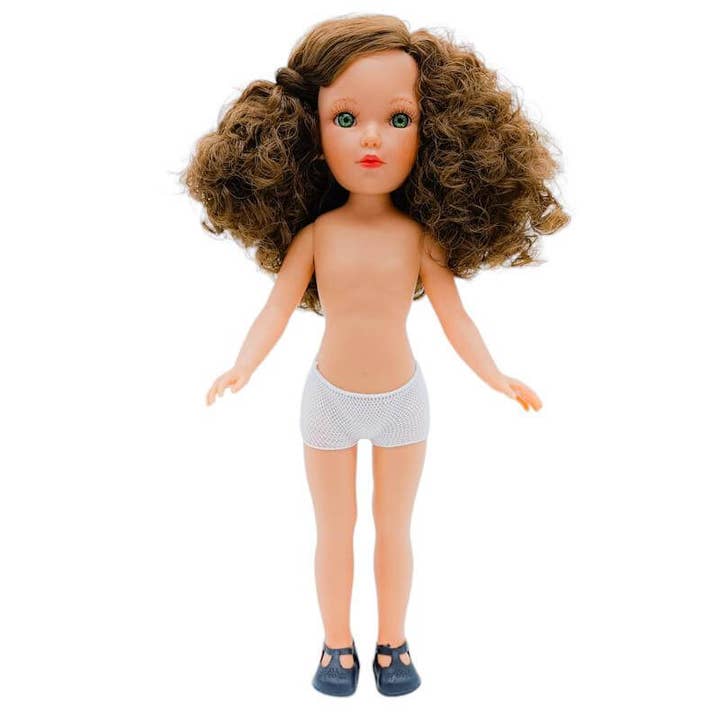 Muñeca Mari's 35 cm. original Folk Craft curly chestnut for wholesale by Folk Artesanía Muñecas
