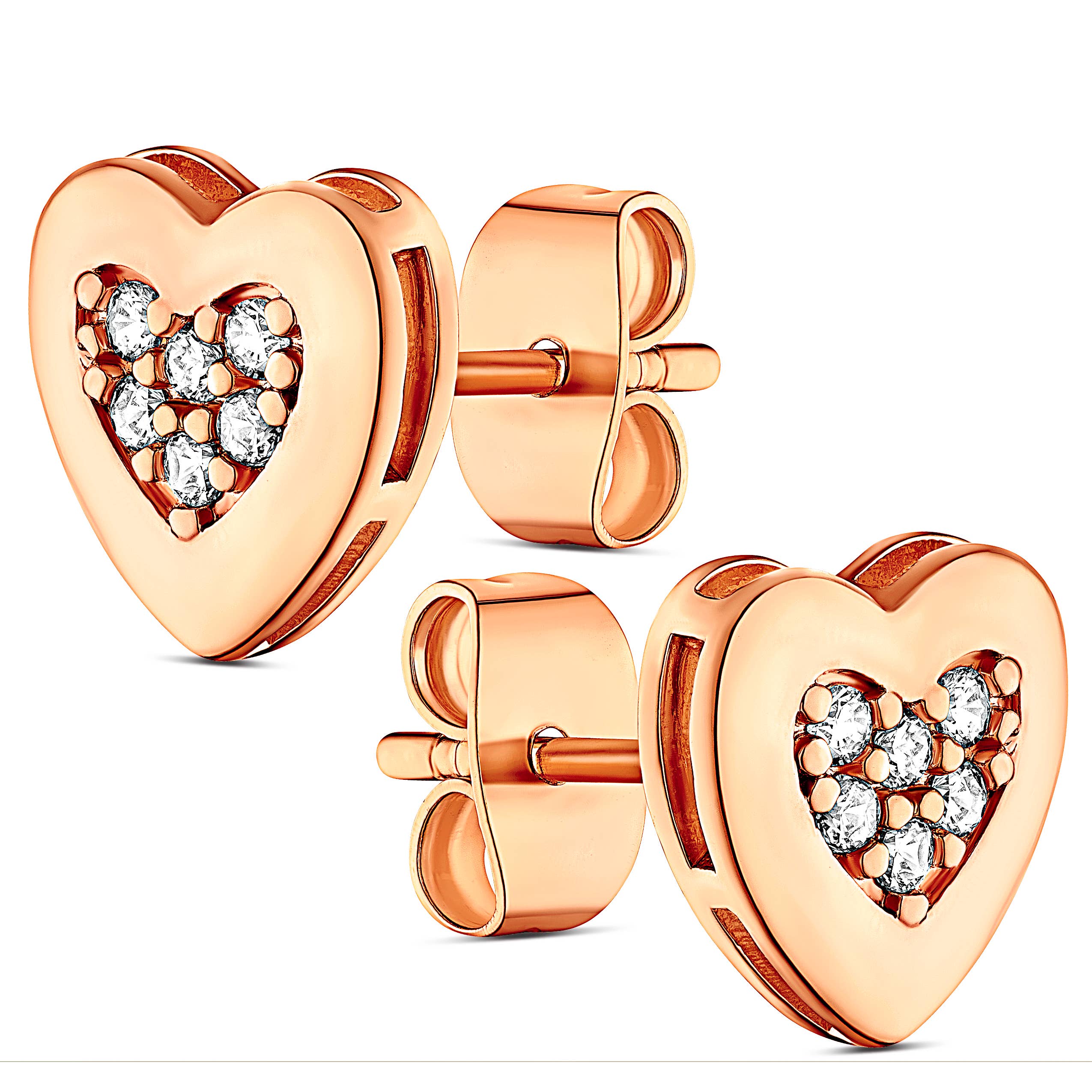 Lovery - Wholesale Stud/post earrings - Valentines 14K Rose Gold Plated Heart Earring with CZ Stones2