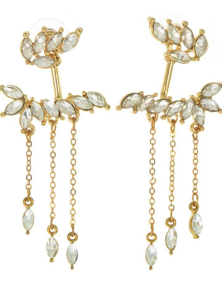 Gold Rhinestone Leaf Earrings TD1012 for wholesale by Troy Designs