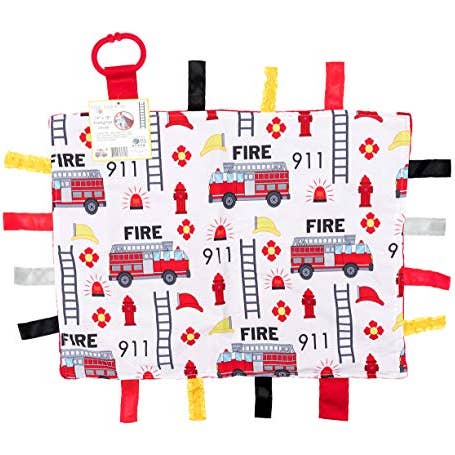 Firetrucks Taggy Comfort Blanket Learning Lovey 14" x 18" for wholesale by Baby Jack and Company