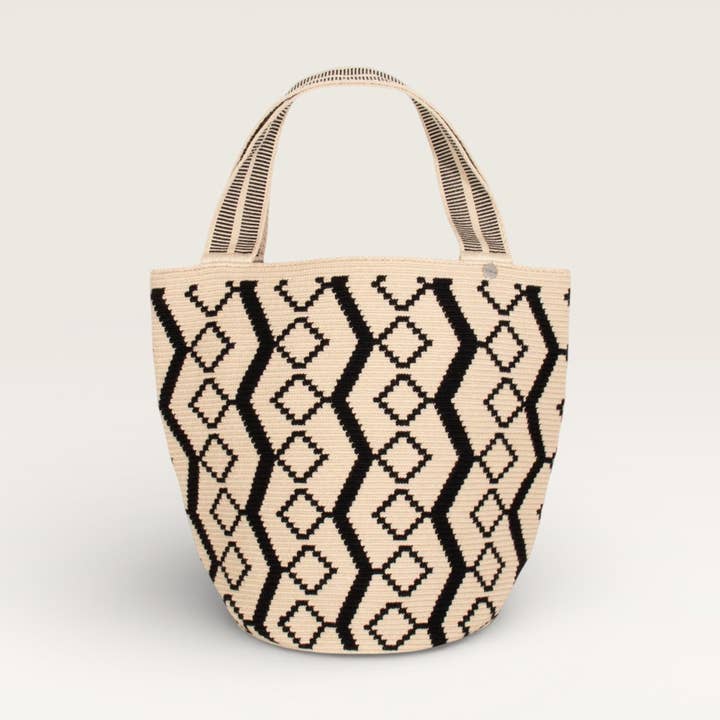 Sac rond géométrique L | Noir pour la vente par Guajii Design