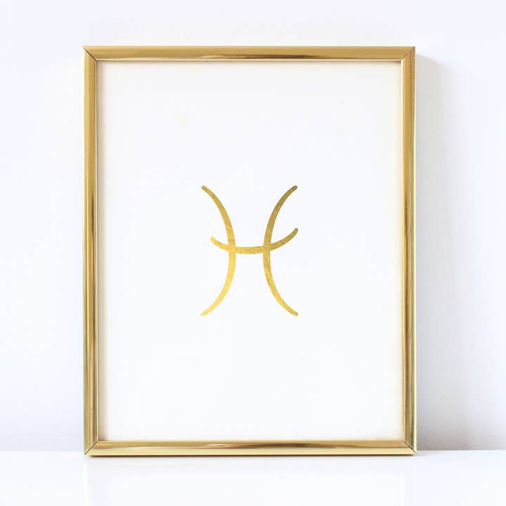 Impressão em folha dourada do signo do zodíaco de Peixes por atacado de Tori Kraut Designs