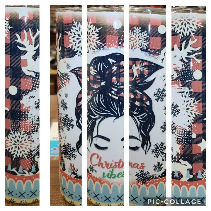 Christmas Vibes 20oz Sublimation Skinny Tumbler for wholesale by Unique Custom Tumblers by Ashley