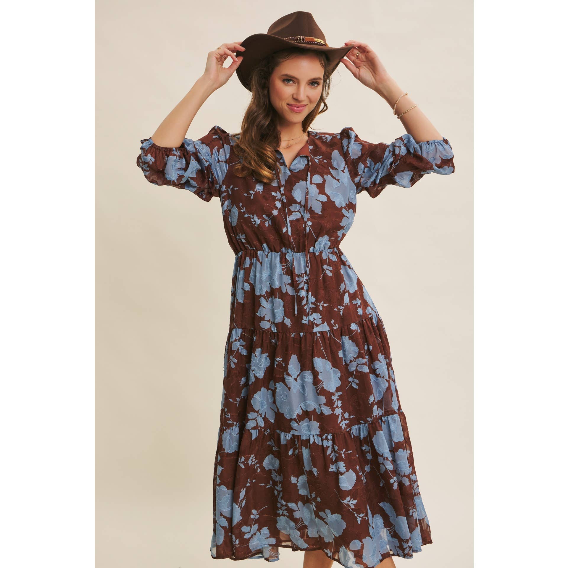 in february - Wholesale Dress - Women's - DREAMY JACQUARD FLORAL MIDI DRESS WITH STATEMENT SLEEVES14