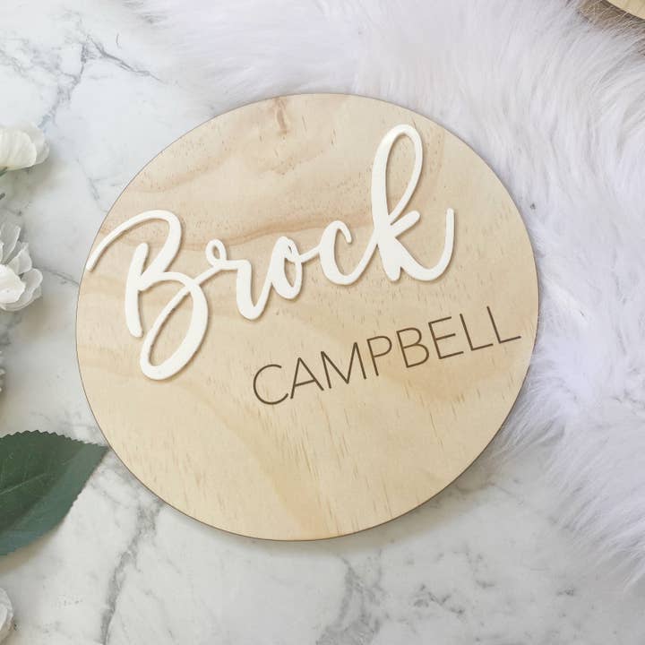 Nursery Name Sign | Kid Name Plaque | Round Baby name sign | Engraved Wooden Nursery Sign | Door name plaque | Circle Name Sign for wholesale by Lavender Co Creative