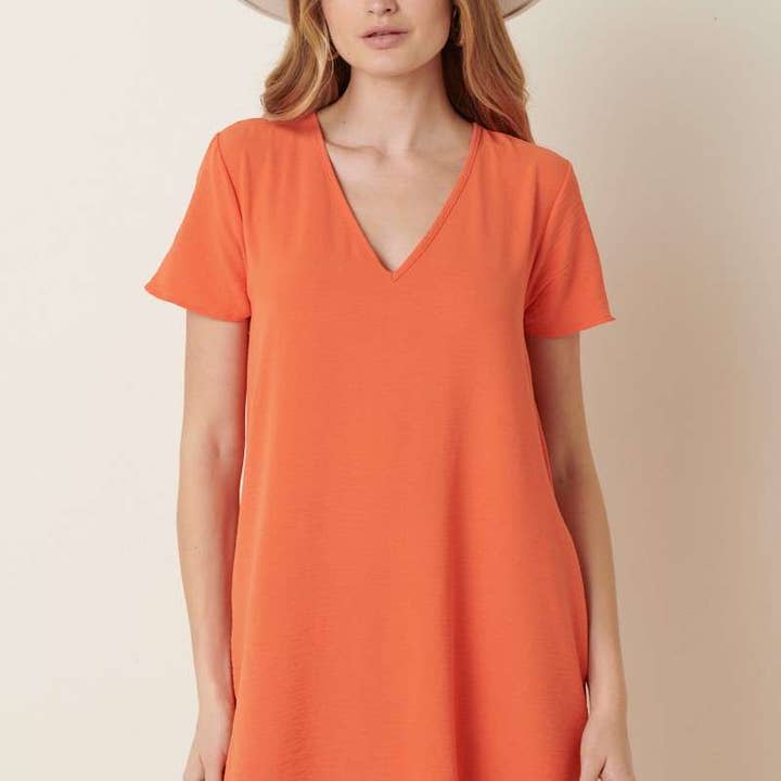 mittoshop - Wholesale Dress - Women's - AIRFLOW V-NECK SHORT SLEEVE SHIFT DRESS