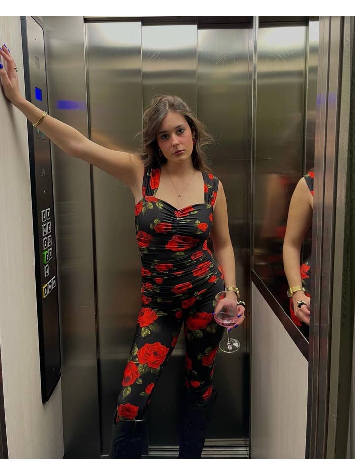 RATS & BANANAS - Wholesale Jumpsuit - Women's - Jersey Jumpsuit In Red Floral Print6