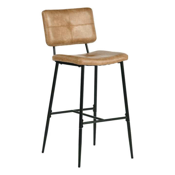 HOMYCASA DESIGN INC - Wholesale Stool - 2 Pcs Industrial Bar Stool & Cognac Faux Leather Upholstery6
