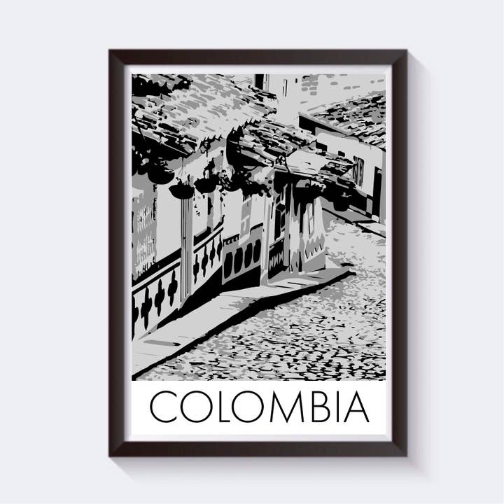 Colômbia, América do Sul Arte de viagem em tons de cinza - 6 tamanhos por atacado de 2 Sisters