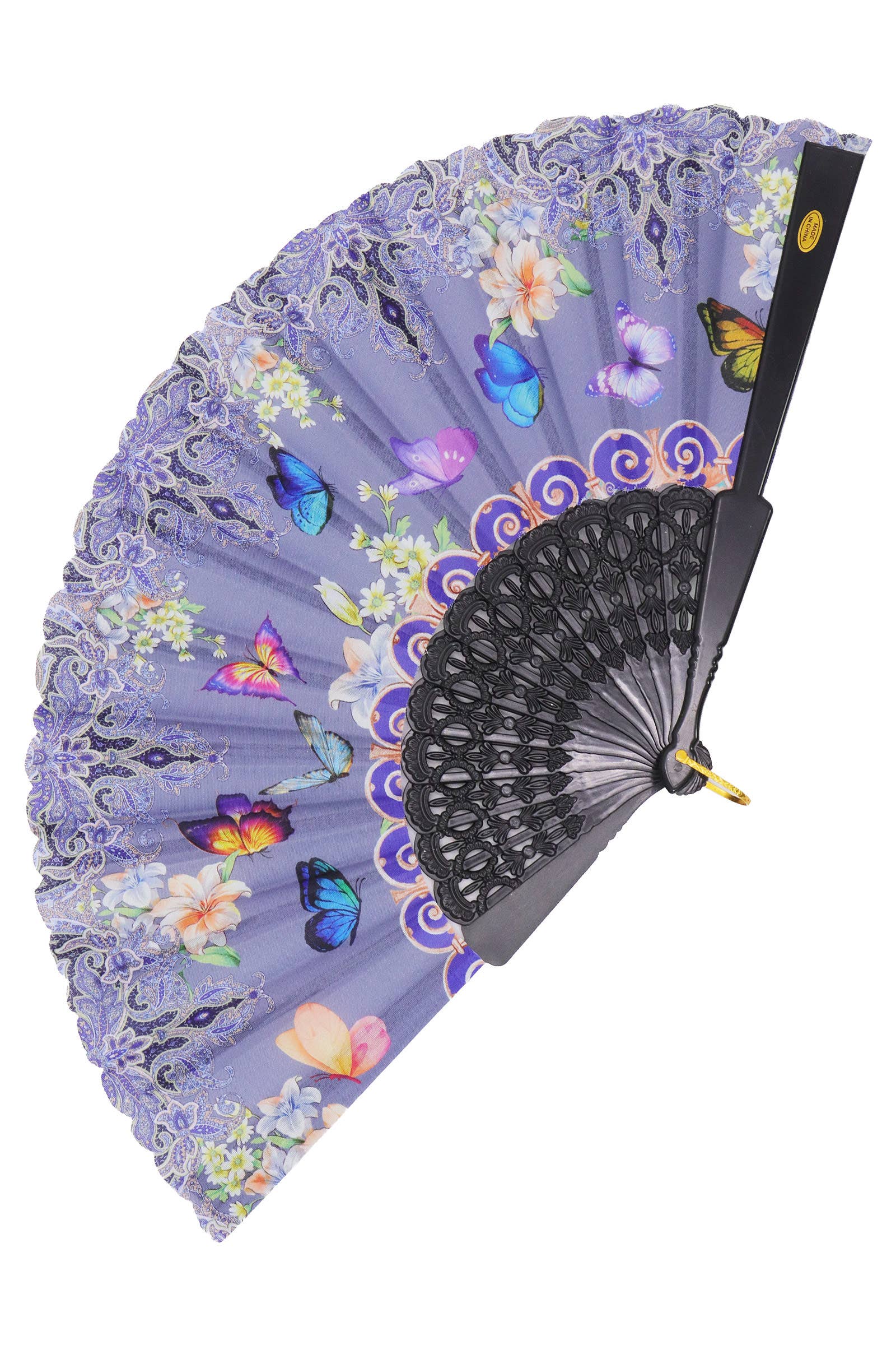 ASSORTED Butterfly Floral Paisley Filigree Handheld Folding Fan for wholesale on Faire7