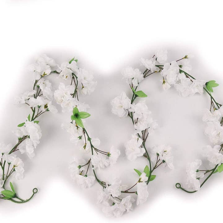 Grinalda de Flores de Cerejeira Branca e Verde Suave de 6 Peças por atacado de Larksilk