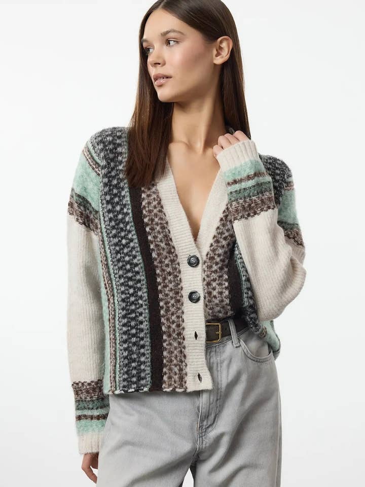 Oversized Soft-Textured Patterned V-Neck Knit Cardigan for wholesale by Hoxton Gal