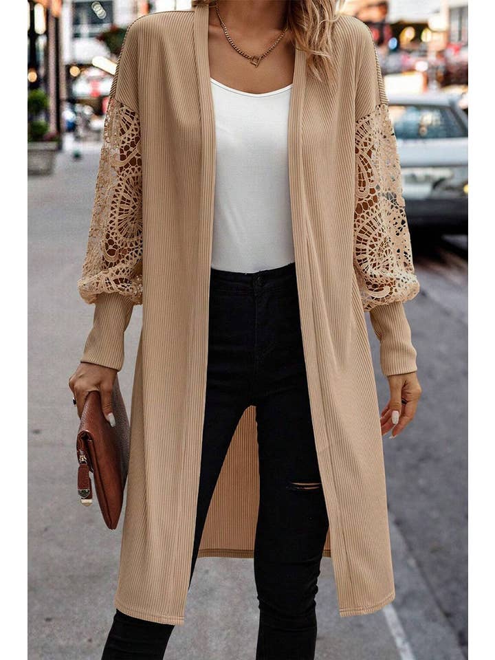 Parchment Lace Patchwork Ribbed Duster Cardigan for wholesale on Faire