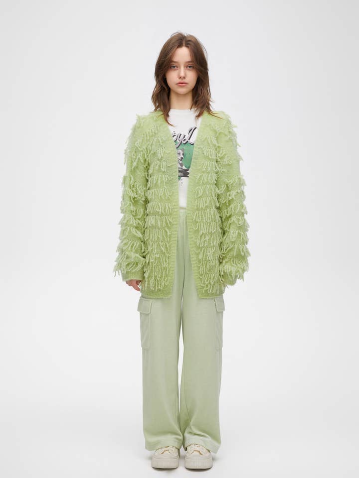 Mint Green Flannel Cardigan for wholesale by Urlazh