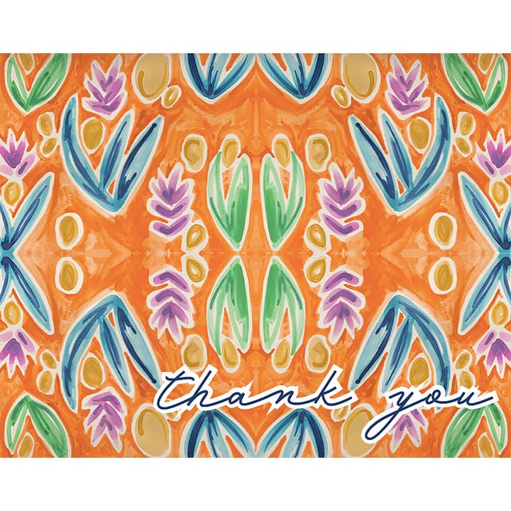 Biglietto di ringraziamento con motivo arancione - acquerello, astratto, floreale per la vendita all'ingrosso da parte di Kerry Quinn's Kitsch