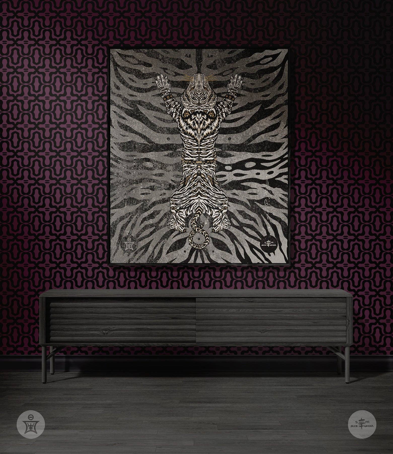 Sean Martorana - Wholesale Throw Blanket - AEON Tiger Blanket Black White Gold1