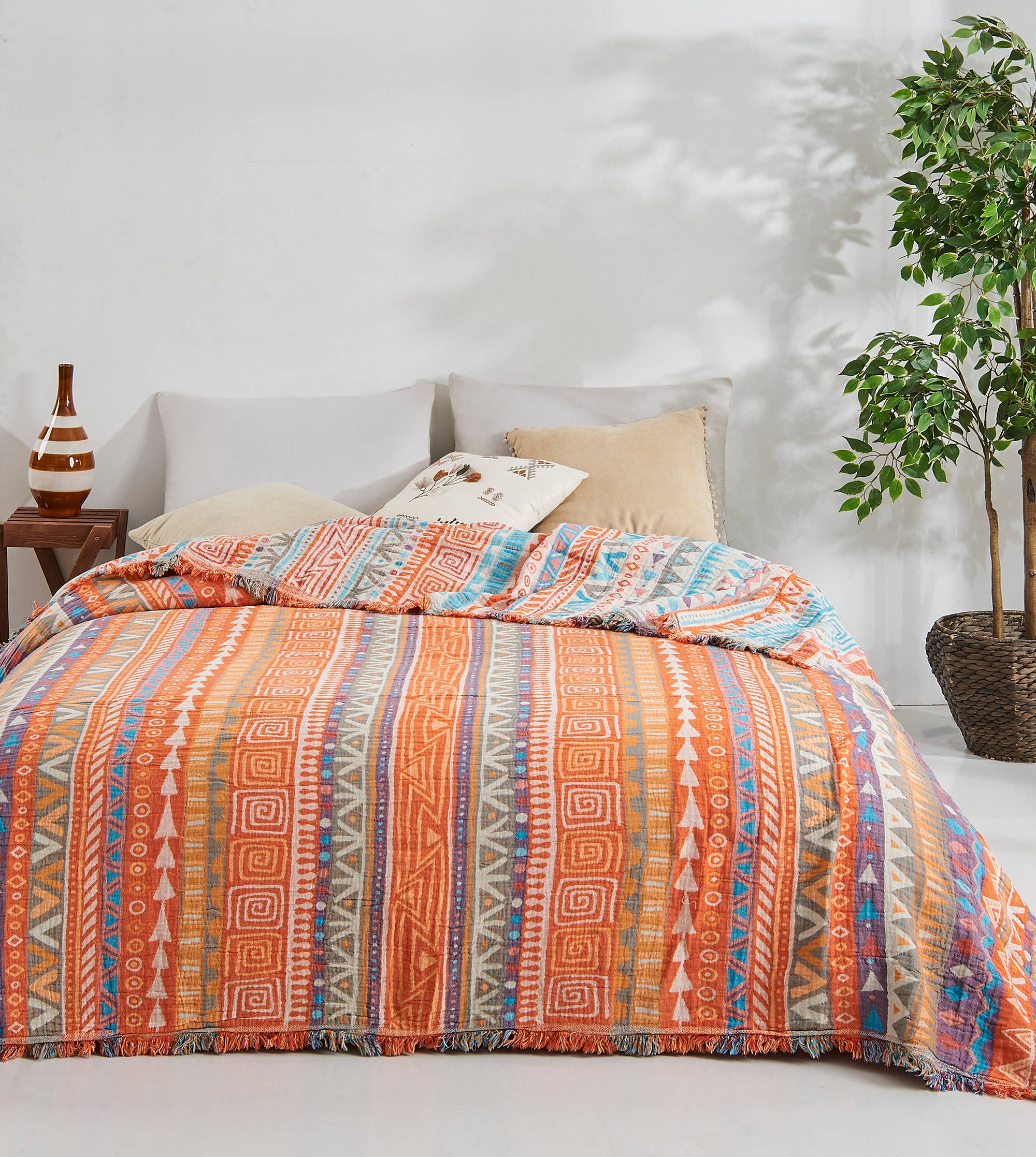 Kikoya – Cobertor de cama por atacado – Colcha Boho de Algodão Turco 100% para Verão com Estampa Boêmia3