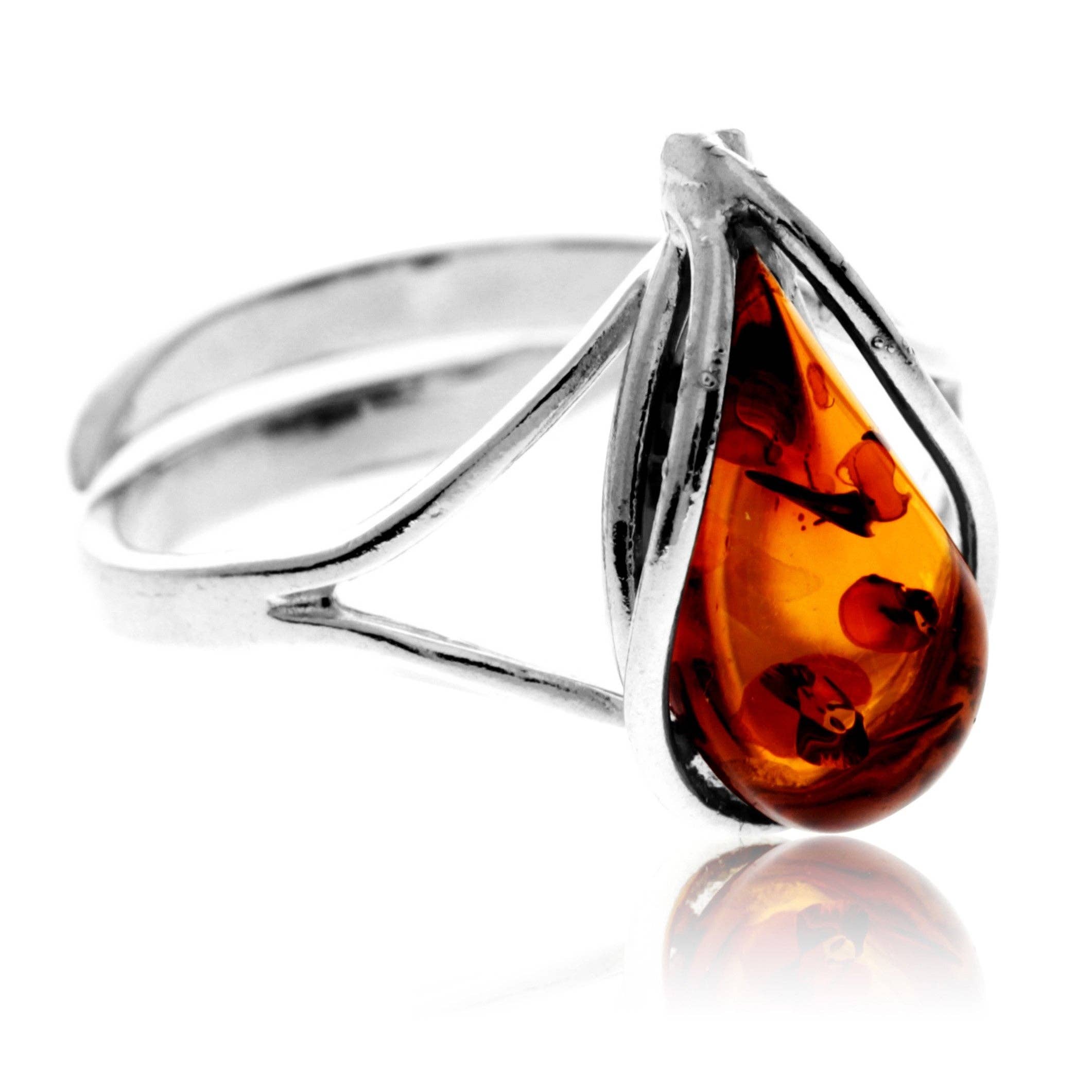 SilverAmber Jewellery – wholesale Single stone/solitaire ring – 925 Sterling Silver & Genuine Baltic Amber Adjustable Ring G403A9