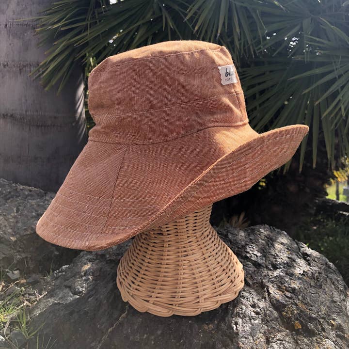 Blue Corduroy - Wholesale Bucket Hat - Women's - Linen Wide Brim Sun Hat - Rust