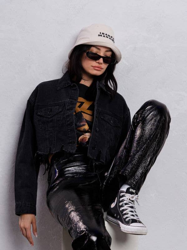 Trio Urban - Vente Veste en jean – femme - Veste courte en jean rose Smiley Face18