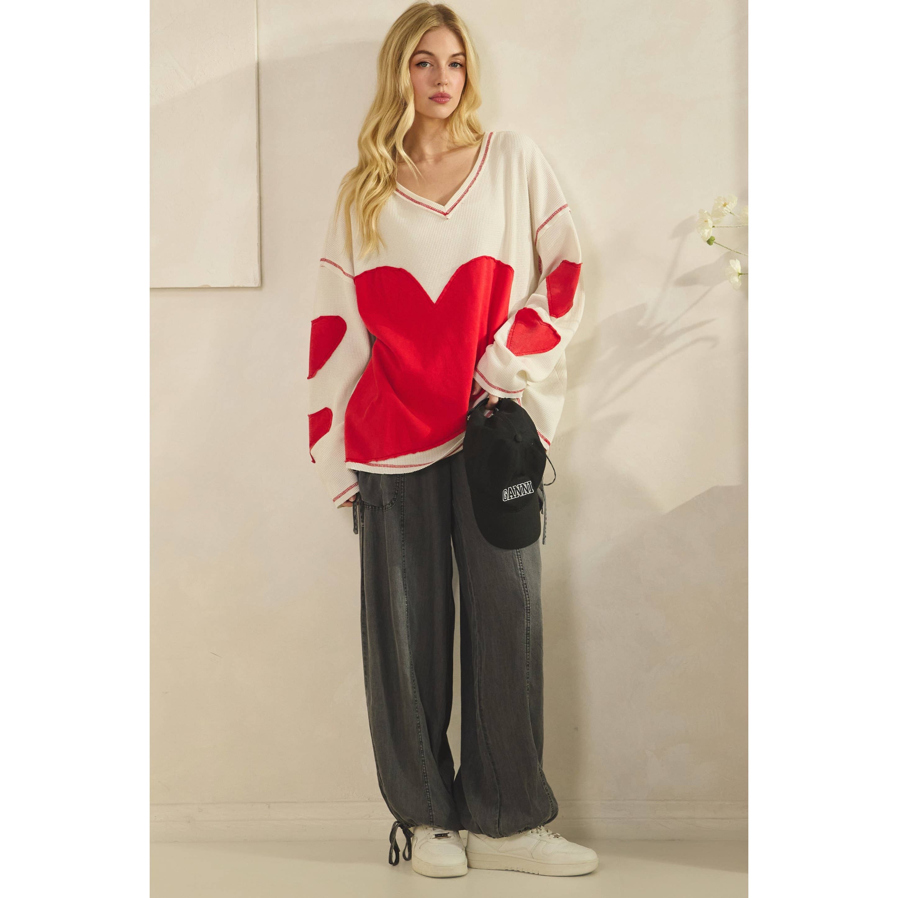 Blanc cassé PULL PATCH CŒUR GAUFRE (ST8292) en vente sur Faire3