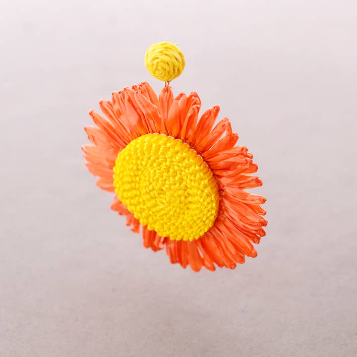 Raffia Flower Drop Clip-On Earrings for wholesale by Sonata