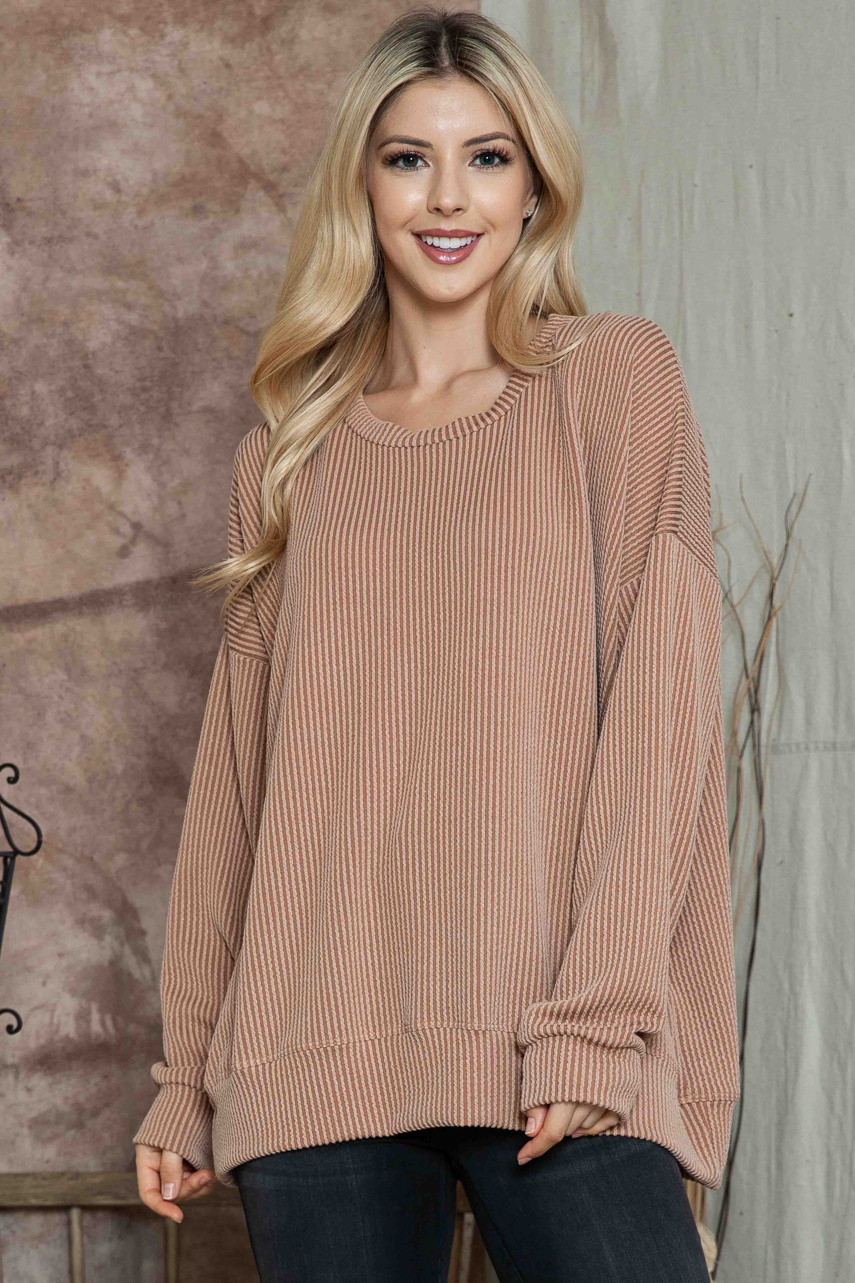 Burgundy Apparel - Wholesale Sweatshirt - Women's - WAVE RIB OVERSIZED SWEATSHIRT52