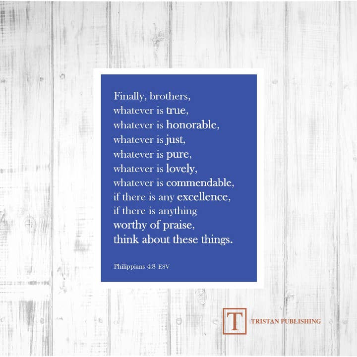 TRISTAN Publishing - Venta al por mayor Tarjetas con mensajes de ánimo - Tarjeta de felicitación de Filipenses 4:8 - Whatever Is True