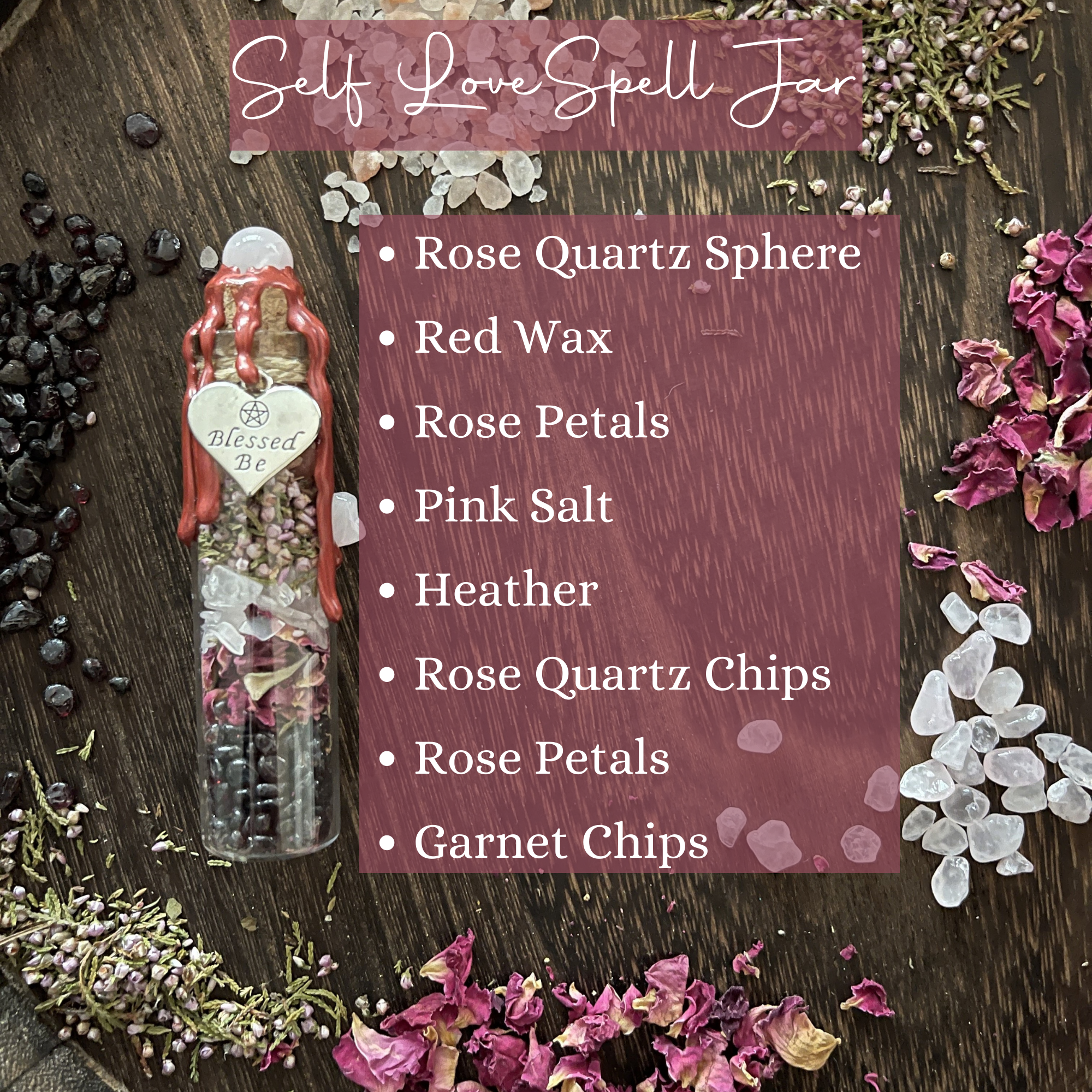 Moondust and Raven - Vendita all'ingrosso Attrezzatura per meditazione - Barattolo Incantesimo d’Amore per Sé, Barattolo Intenzionale, Bottiglia Stregata1