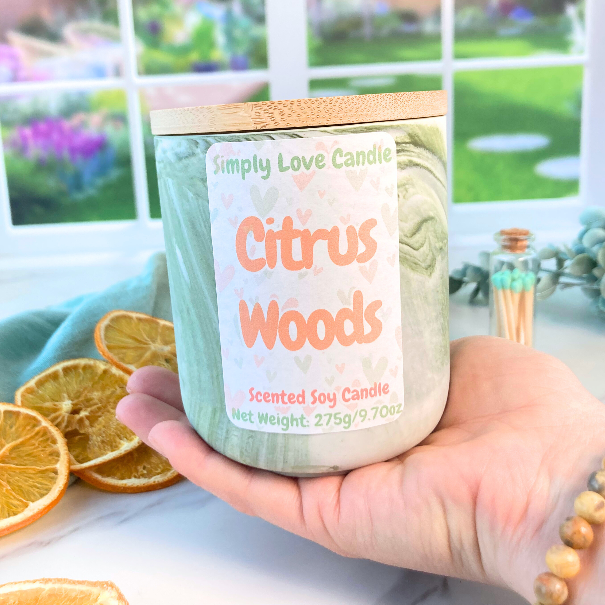 Simply Love Candle - Wholesale Jar/Filled Candle - Evergreen  + Citrus Soy Candle | Marble Green + White Candle3