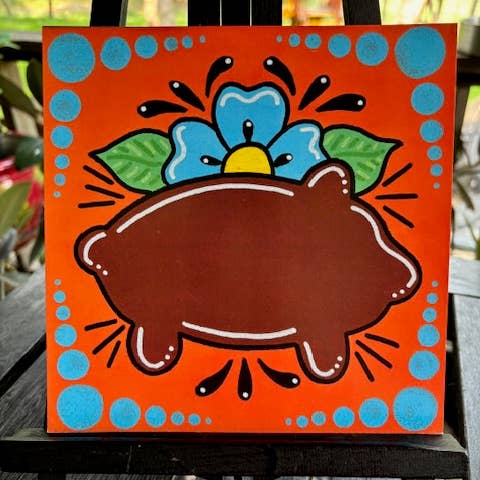 8x8 Marranito Pan Dulce orange print for wholesale by Karen’s Cositas