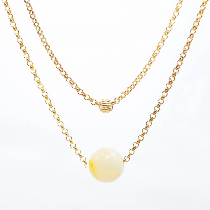 Baltische amberkleurige halsketting met hanger, dubbellaagse gouden ketting voor wholesale door Marcin Waryszak