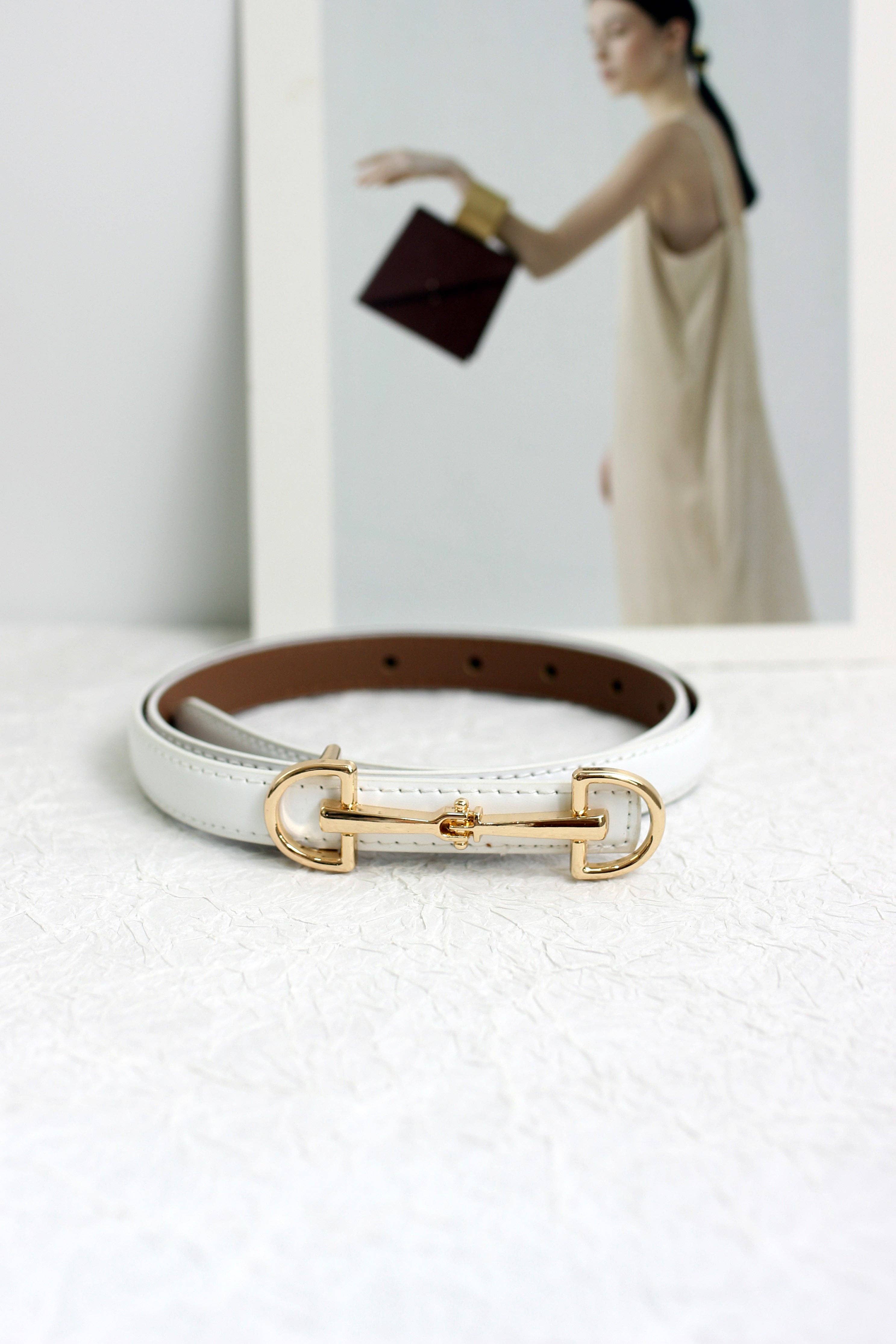 ESLEY - Wholesale Belt - Women's - A2408DJN36588 - Slim Leather Belt with Equestrian Buckle7