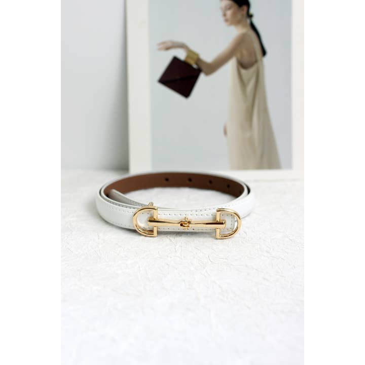 ESLEY - Wholesale Belt - Women's - A2408DJN36588 - Slim Leather Belt with Equestrian Buckle7