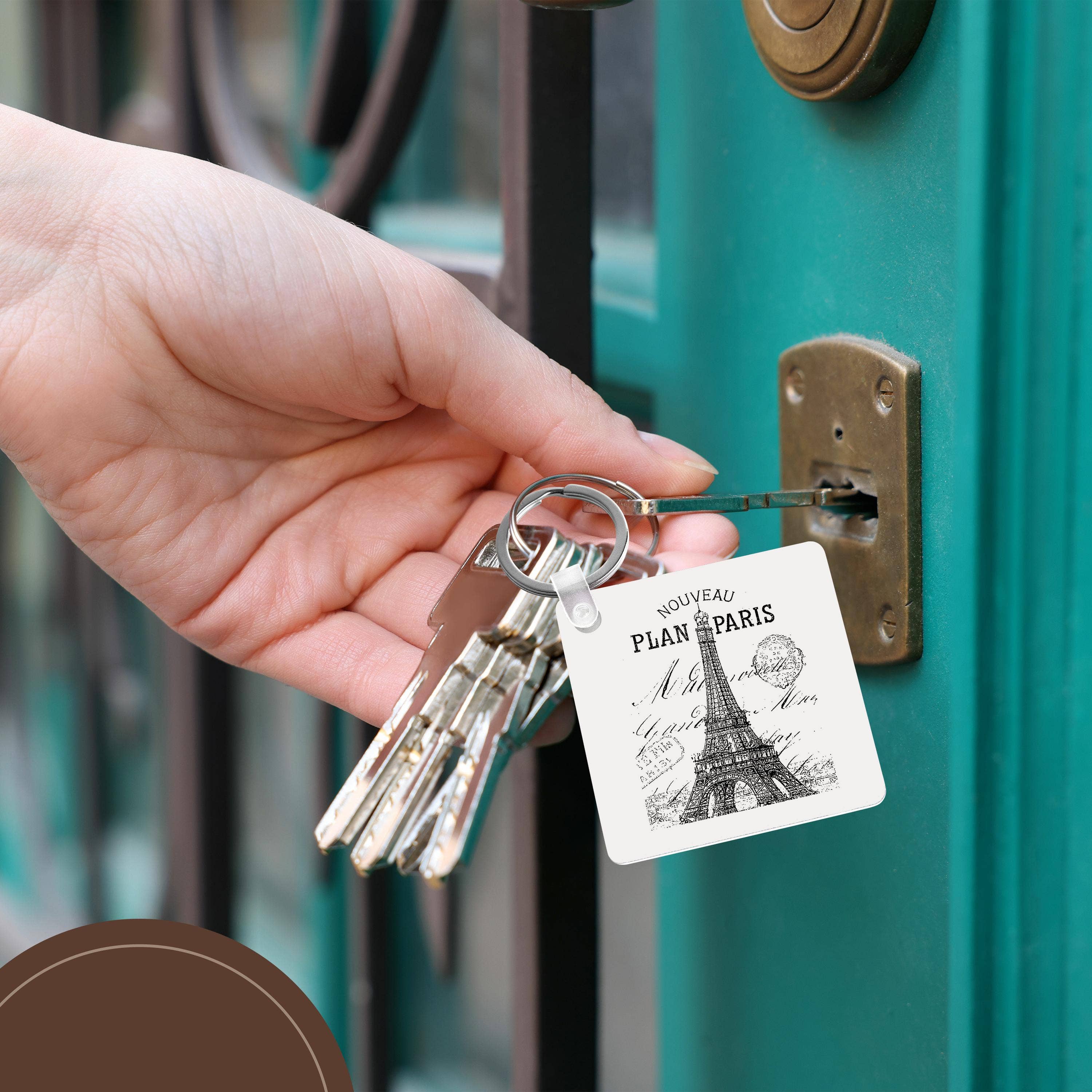 3dRose – Großhandel Schlüsselanhänger – Unisex – 3dRose, Nouveau Paris Vintage Eiffelturm, Schlüsselanhänger5