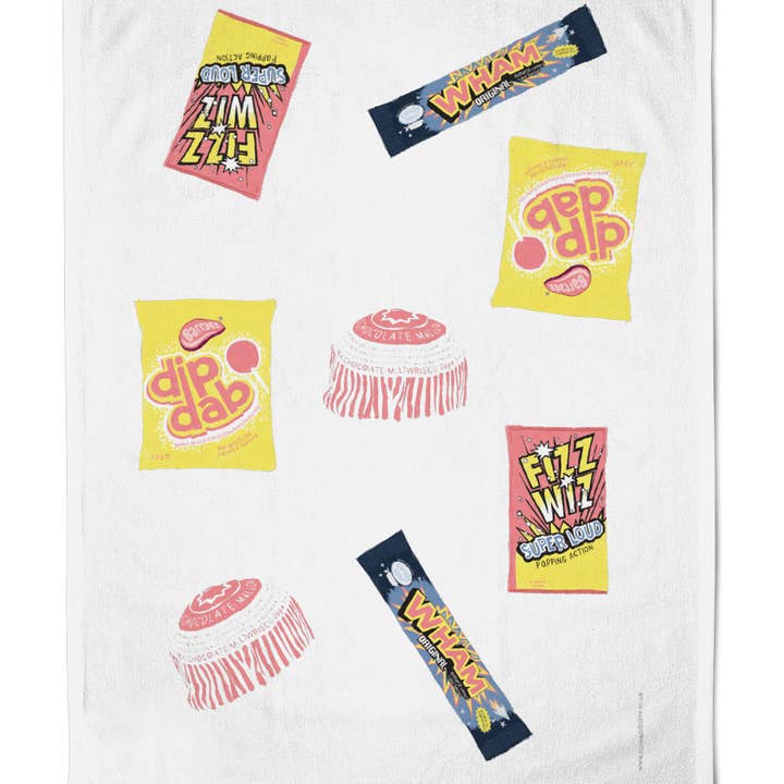 Illustrated Cotton Tea Towel - Sweets for wholesale by Olive and Clive