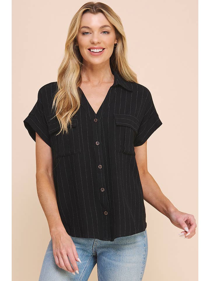 Allie Rose - Wholesale Button Down Shirt - Women's - Dolman V-Neck Shirt in Linen Blend