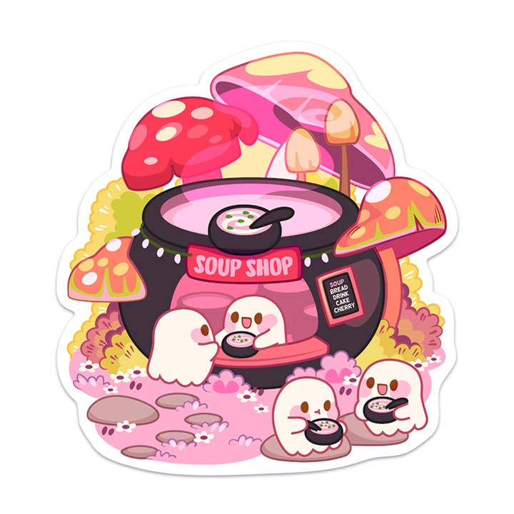 Spook Soep Winkel Waterdichte Vinyl Sticker voor wholesale door Meowashi Studio