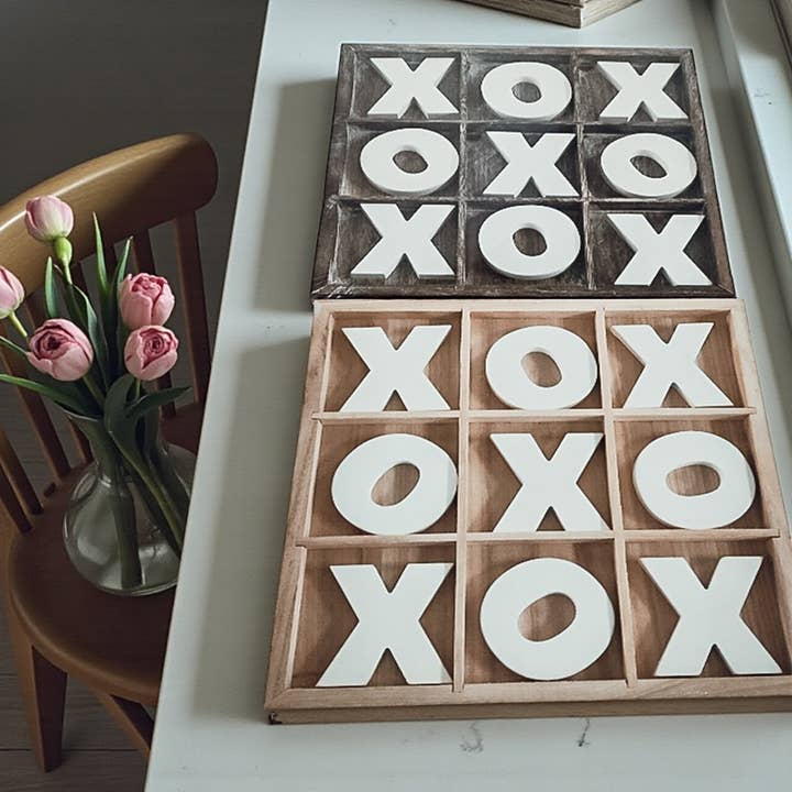 Gia Roma - Wholesale Decorative Tabletop Object - Wooden Tabletop Game + Decor, Tic Tac Toe Wood Game, Rustic9