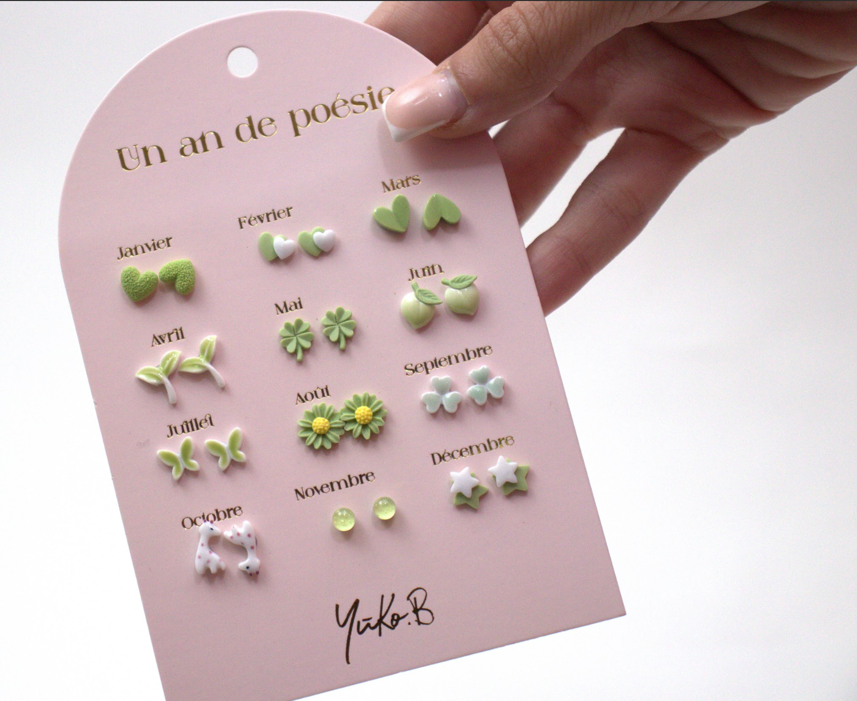 Yuko B - Venta al por mayor Pendientes - Niños - Pendientes Acero inoxidable-Un año de Poesía verde VF1