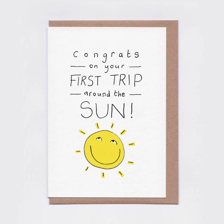 First Trip Around The Sun Birthday Card | First Bday Card for wholesale by The Curious Pancake
