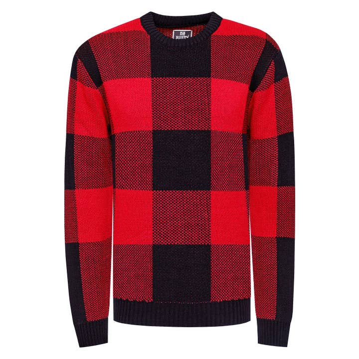 Check pattern chunky knit crew neck sweater 13422 for wholesale by Rusty Neal