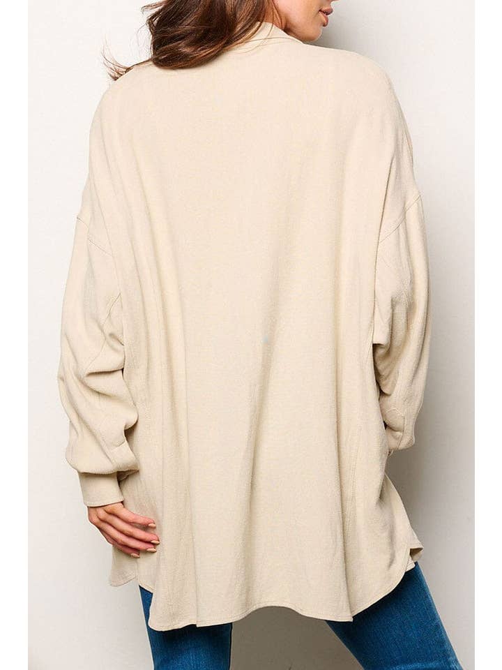 ROUSSEAU - Wholesale Button Down Shirt - Women's - BUTTON UP FRONT POCKETS OVERSIZED SHIRT9